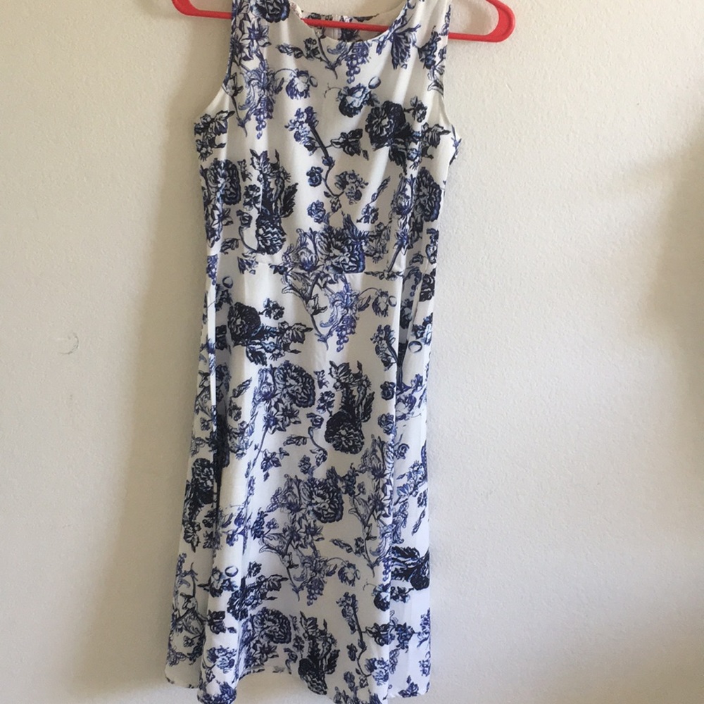Flowy blue and white knee length dress